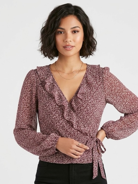 Abercrombie & Fitch Tops - Abercrombie & Fitch Floral Faux Wrap Blouse Long Sleeve Size XS